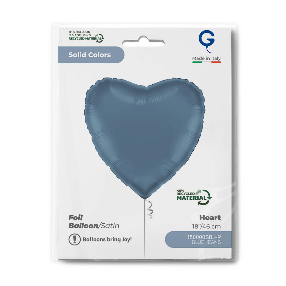 Heart 18inc Satin Blue Jeans Single Pack