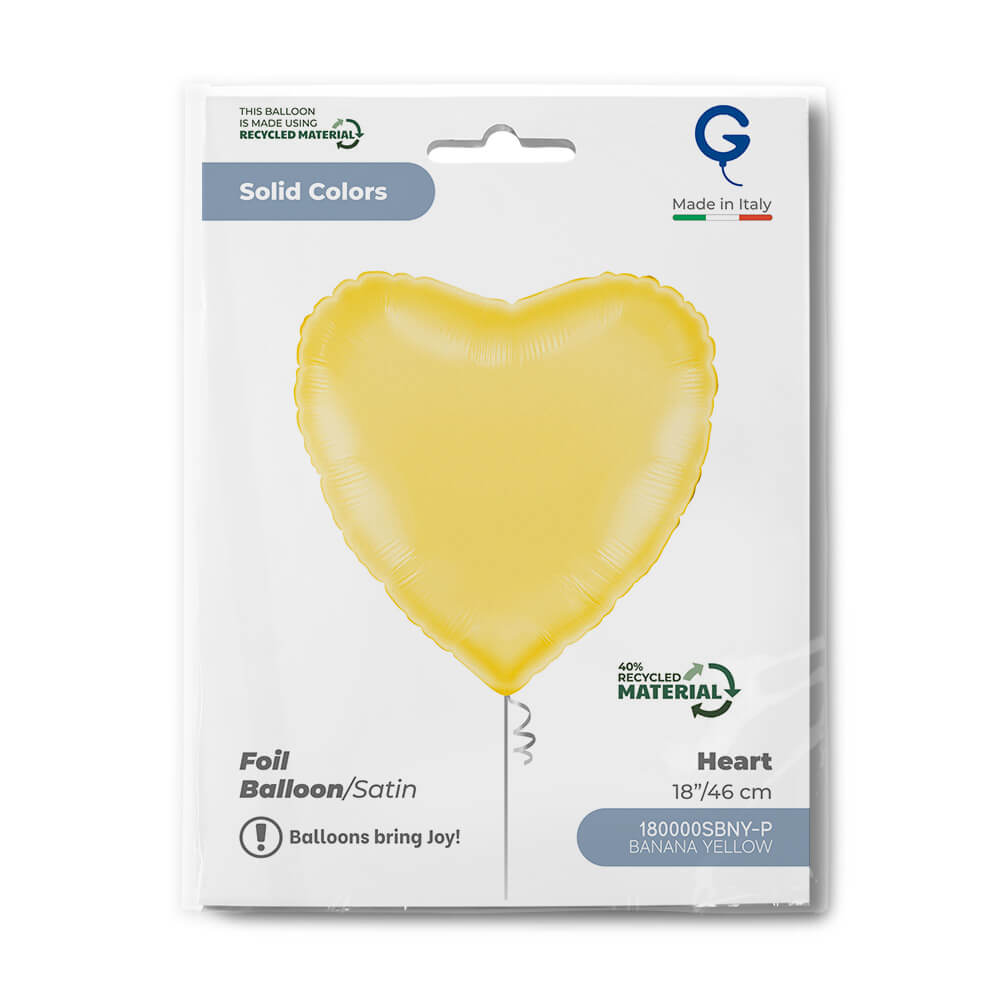 Heart 18inc Satin Banana Yellow Single Pack