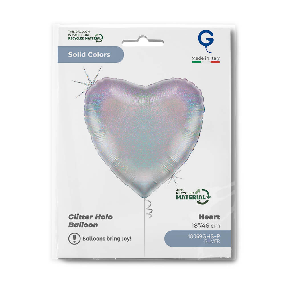 Heart 18inc Glitter Holographic Silver - Single Pack
