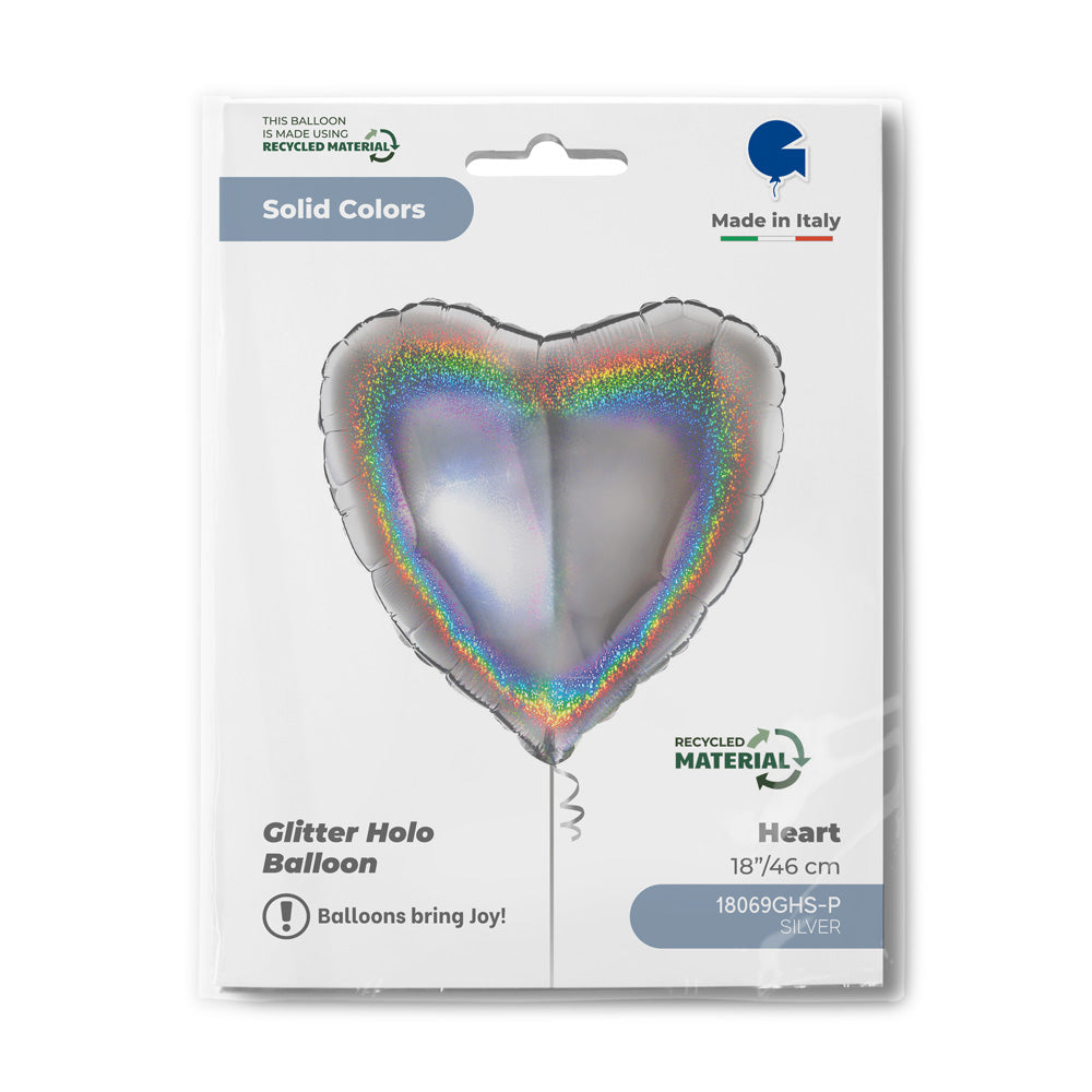 Heart 18inc Glitter Holographic Silver