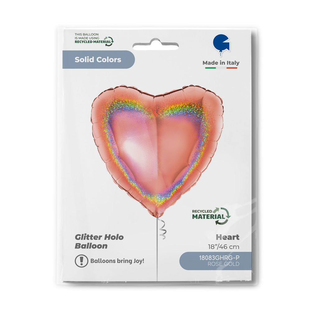 Heart 18inc Glitter Holographic Rose Gold
