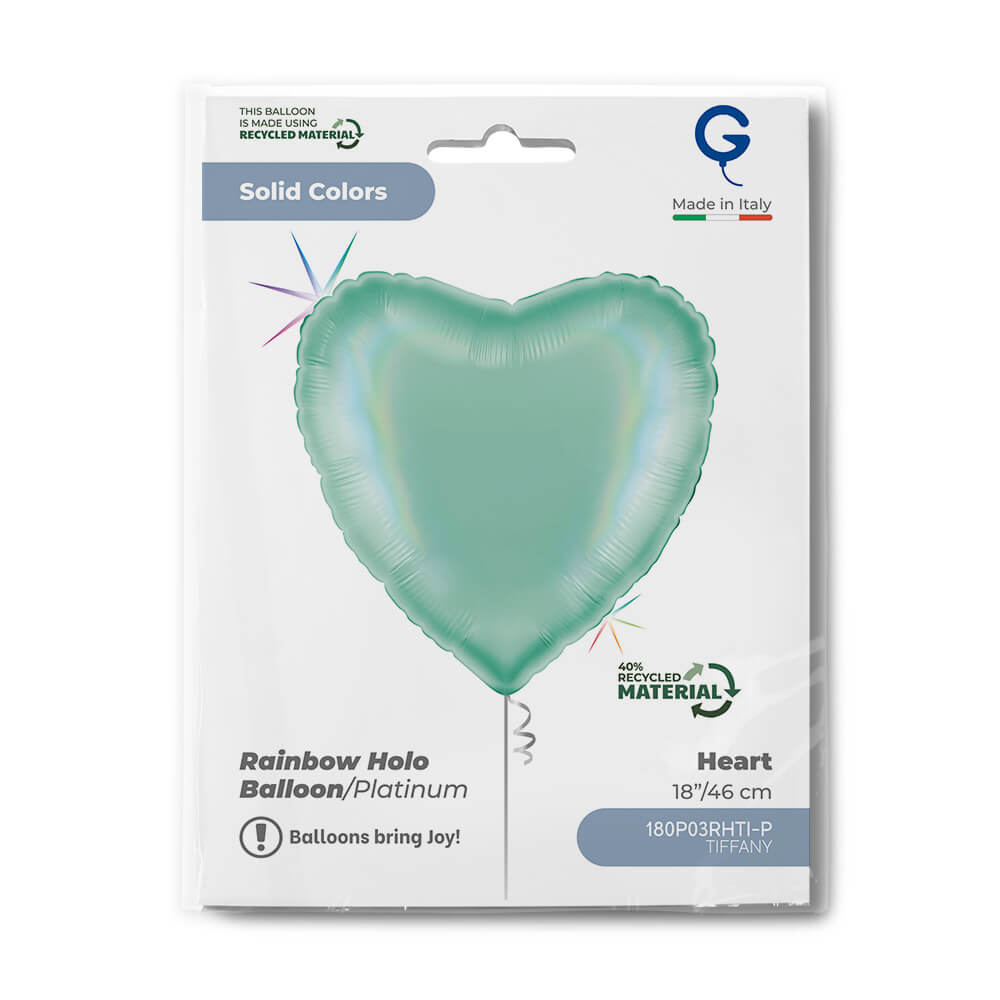Heart 18" Rainbow Holographic Platinum Tiffany - Single Pack