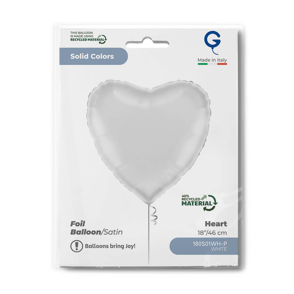Heart 18inc Satin White Single Pack