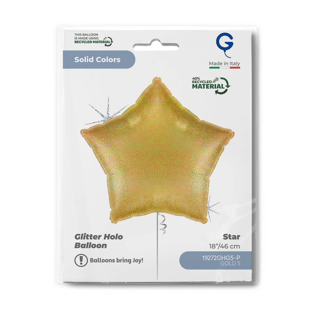 Star 18inc Glitter Holographic Gold 5 - Single Pack
