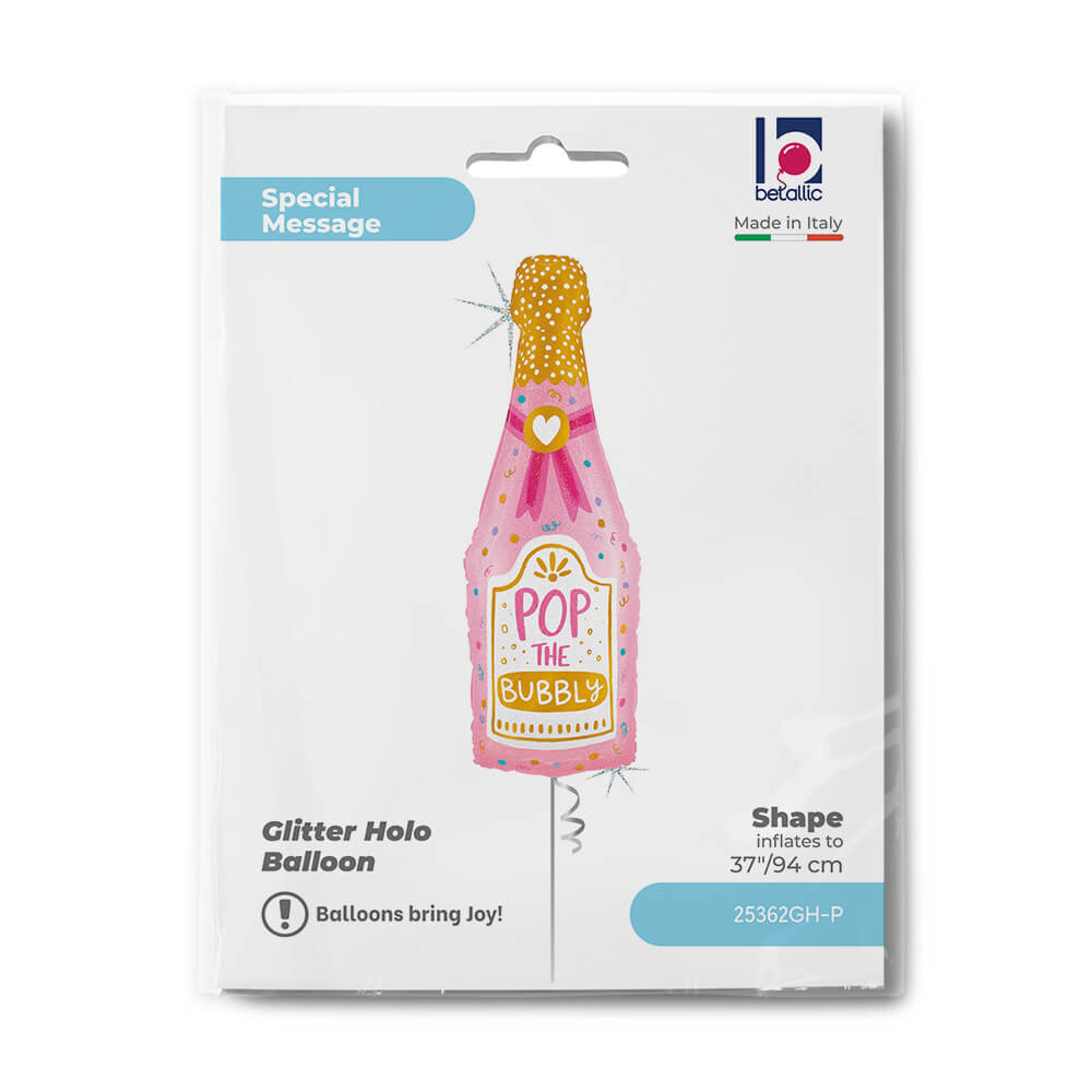 Bubbly Champagne Bottle Glitter Holographic Balloon