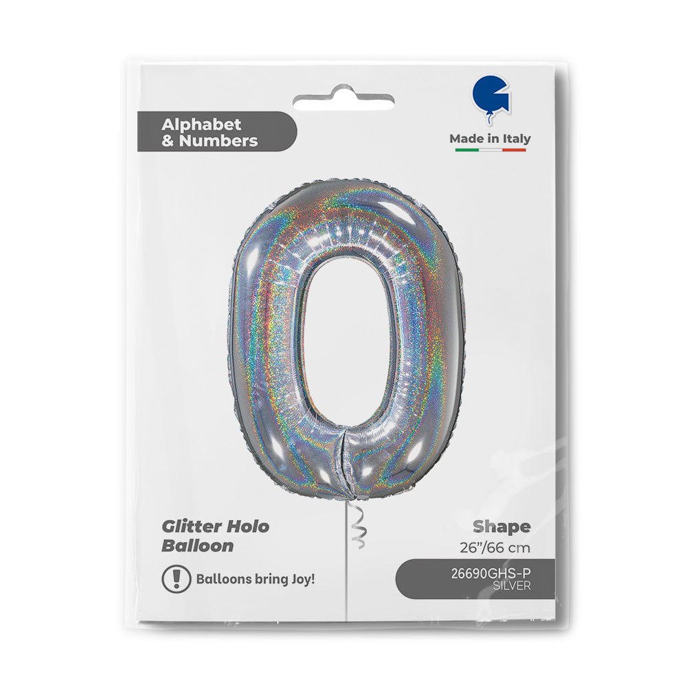 Number 0 Glitter Holographic Silver 26inc