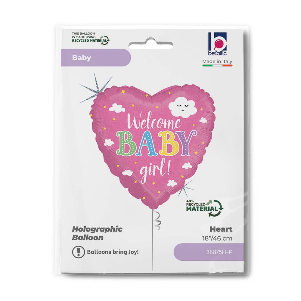 Welcome Baby Girl Holographic 18" Single Pack