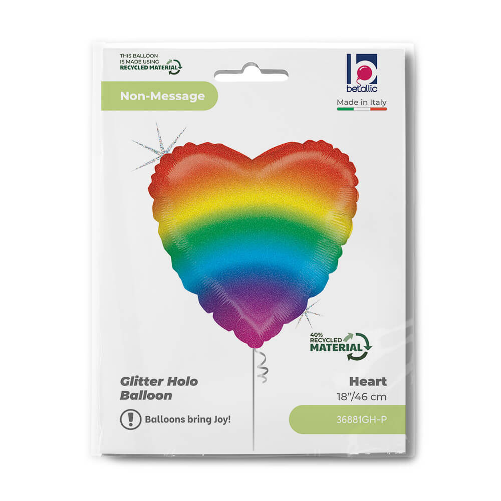 Glitter Rainbow Heart Holographic 18" Single Pack