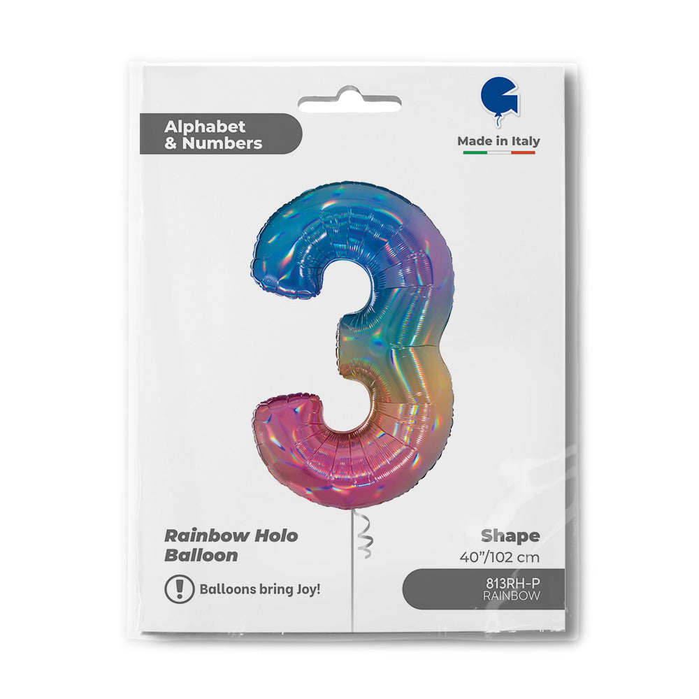 Number 3 Colourful Rainbow 40inc
