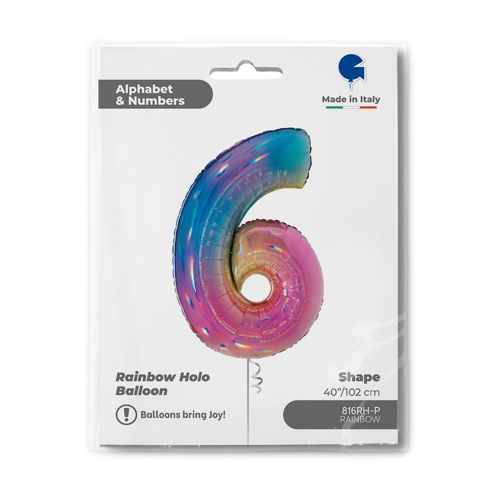 Number 6 Colourful Rainbow 40inc