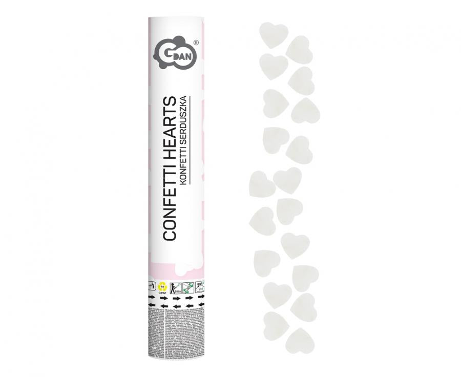 Confetti cannon Hearts, paper, white (30 cm)