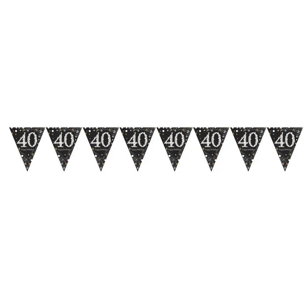 Sparkling Gold 40th Birthday Pennant Banner 396 x 21.5 cm