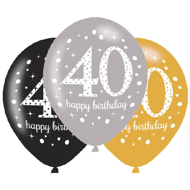 Sparkling 40th Birthday Latex Balloons (6) 27.5 cm
