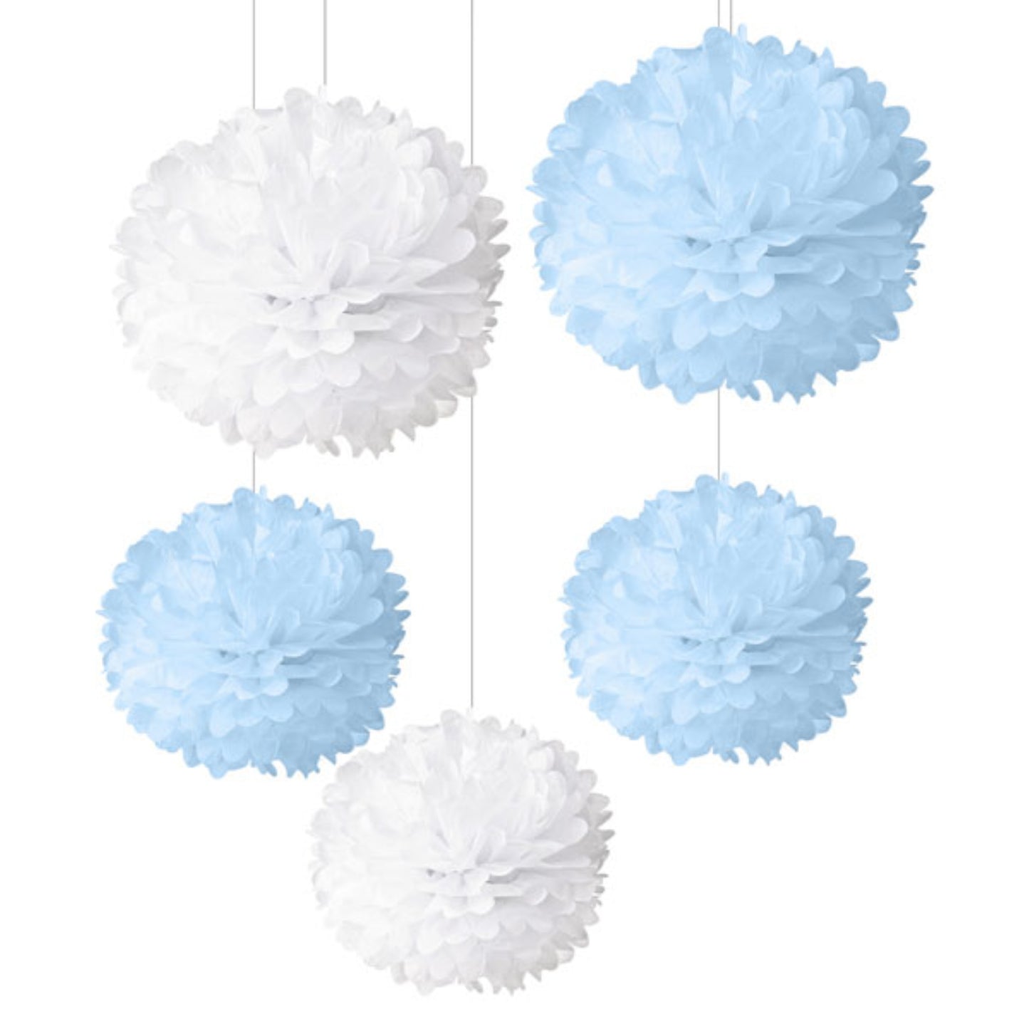 Blue & White Pom Poms - Pack of 5