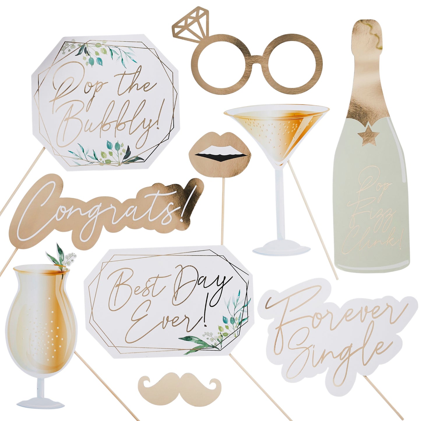 Geometric Greenery Photo Booth Props - Pack of 10