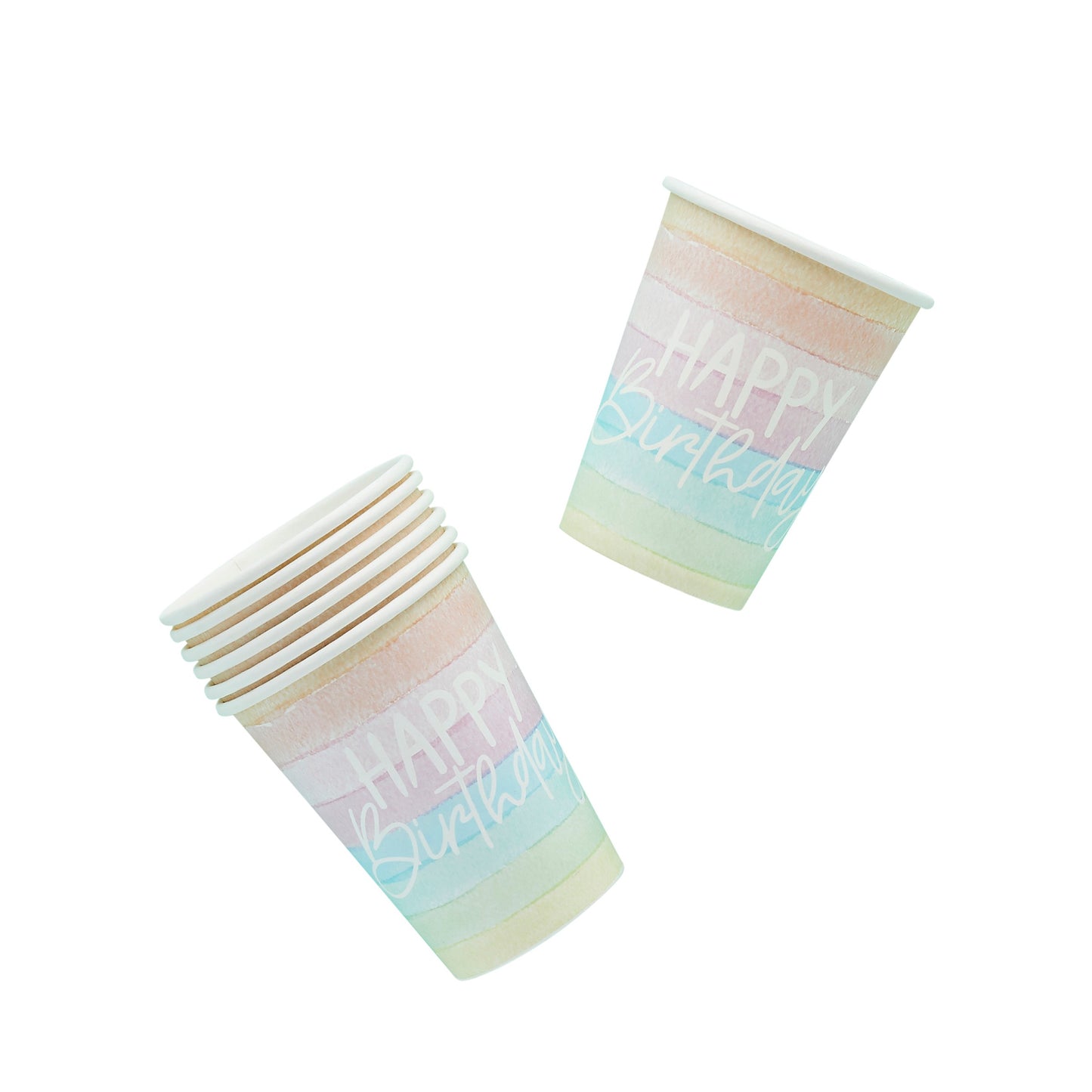 Eco Rainbow 'Happy Birthday' Paper Cups - Pack of 8