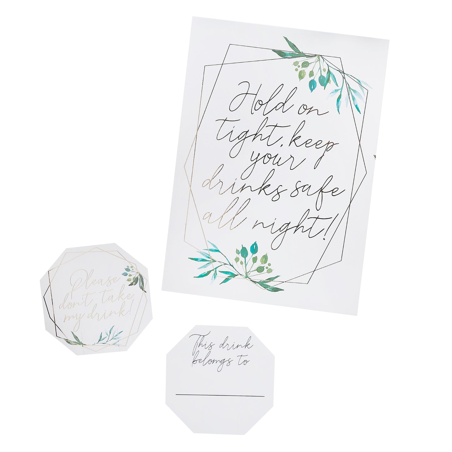 Geometric Greenery Glass Markers & Sign - Pack of 11