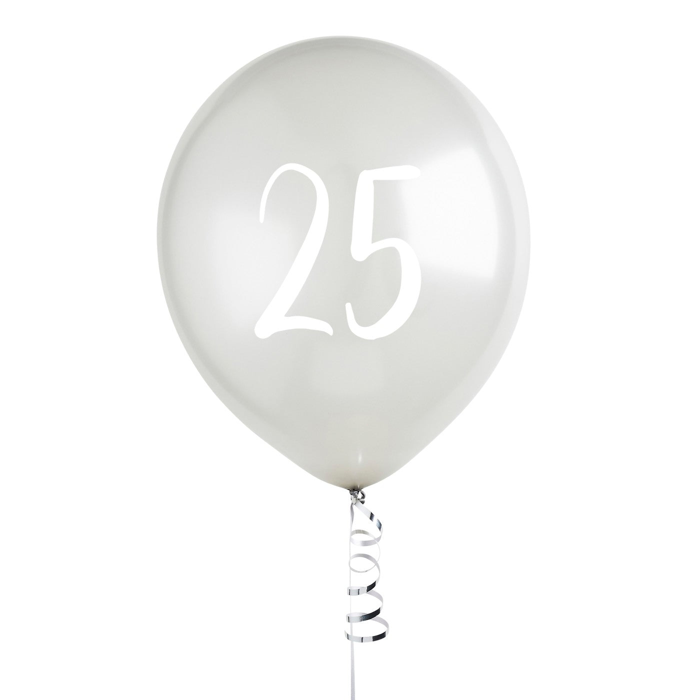 Silver Number '25' Latex 12" Balloons - Pack of 5