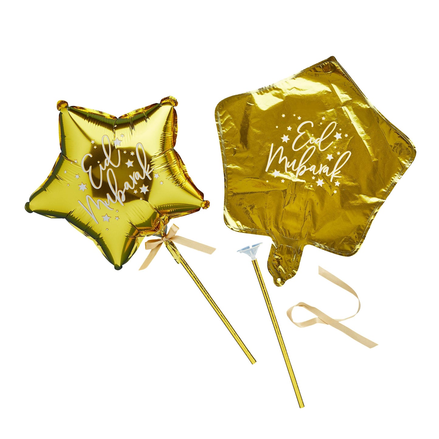 Gold Eid Mubarak Mini Star 9" Foil Balloon Wands - Pack of 5