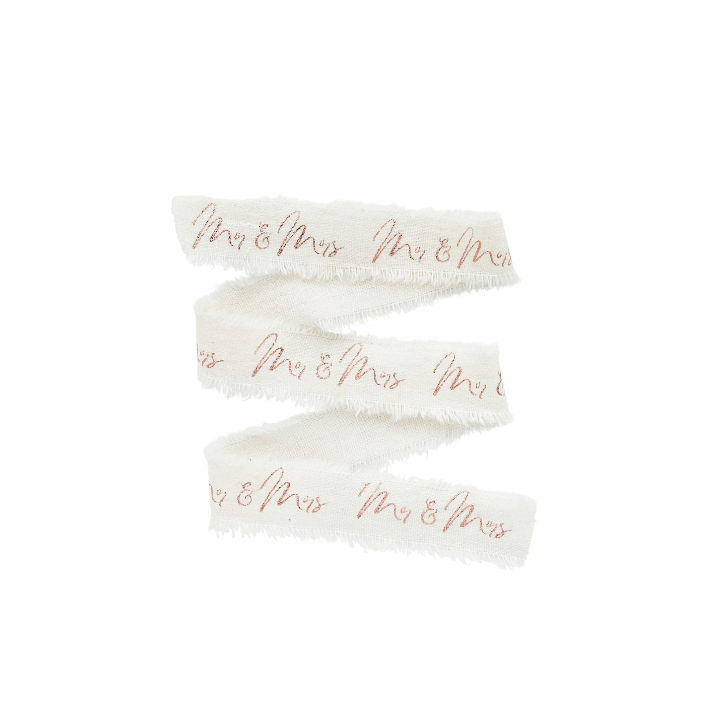Rose Gold 'Mr & Mrs' Frayed White Cotton Ribbon - 25mm x 5m