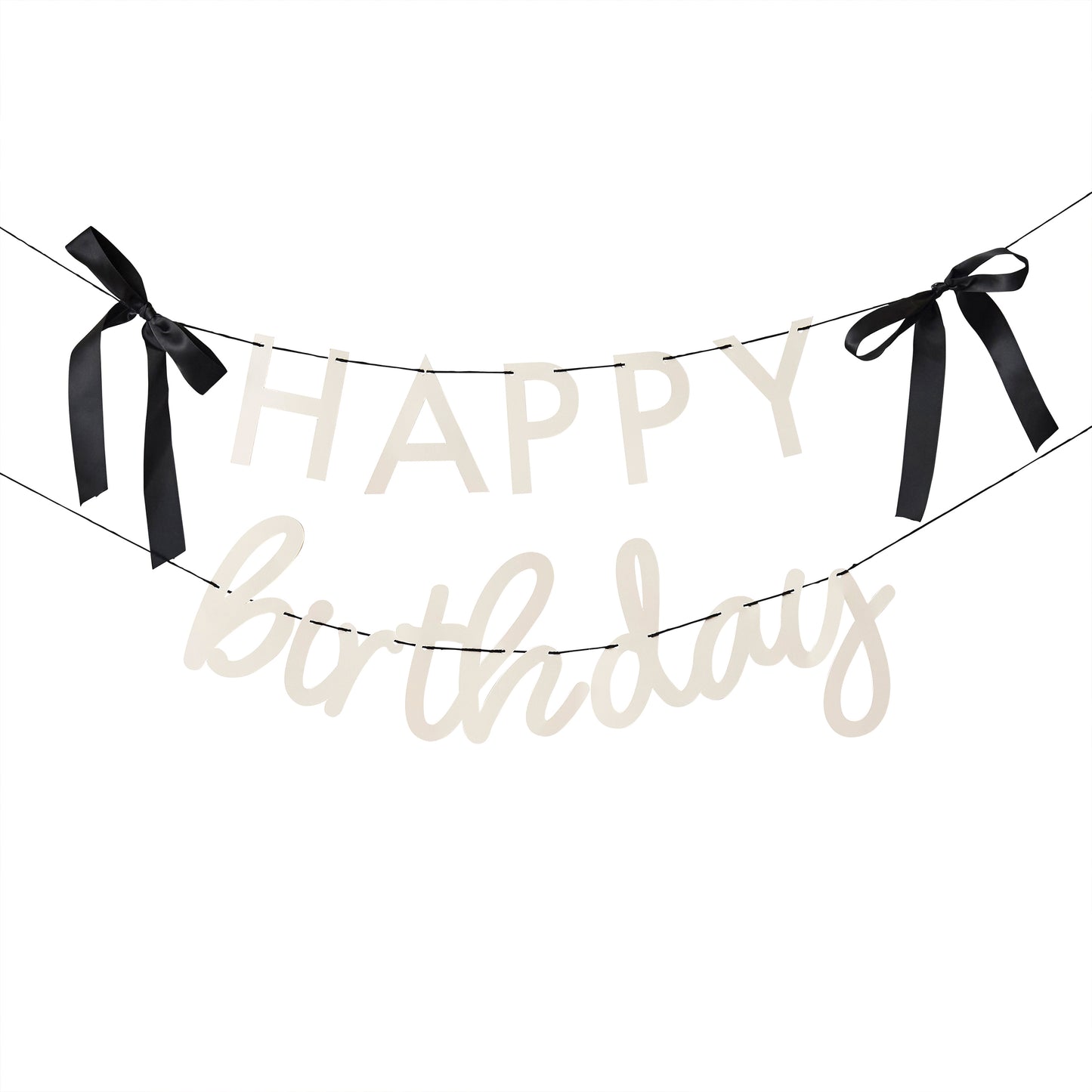 Happy Birthday Card Banner With Black Satin Bows x2 2m