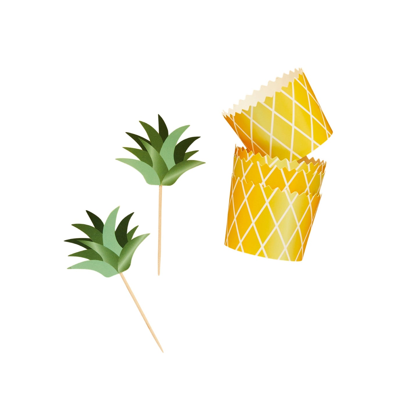 Tropical Pineapple Food Picks & Food Cups Set - Pack of 10