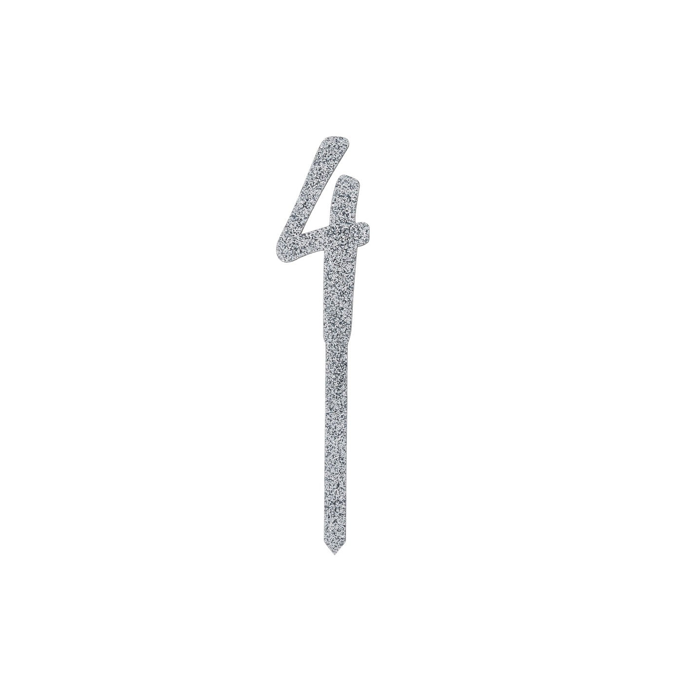 Silver Number '4' Glitter Acrylic Cake Topper