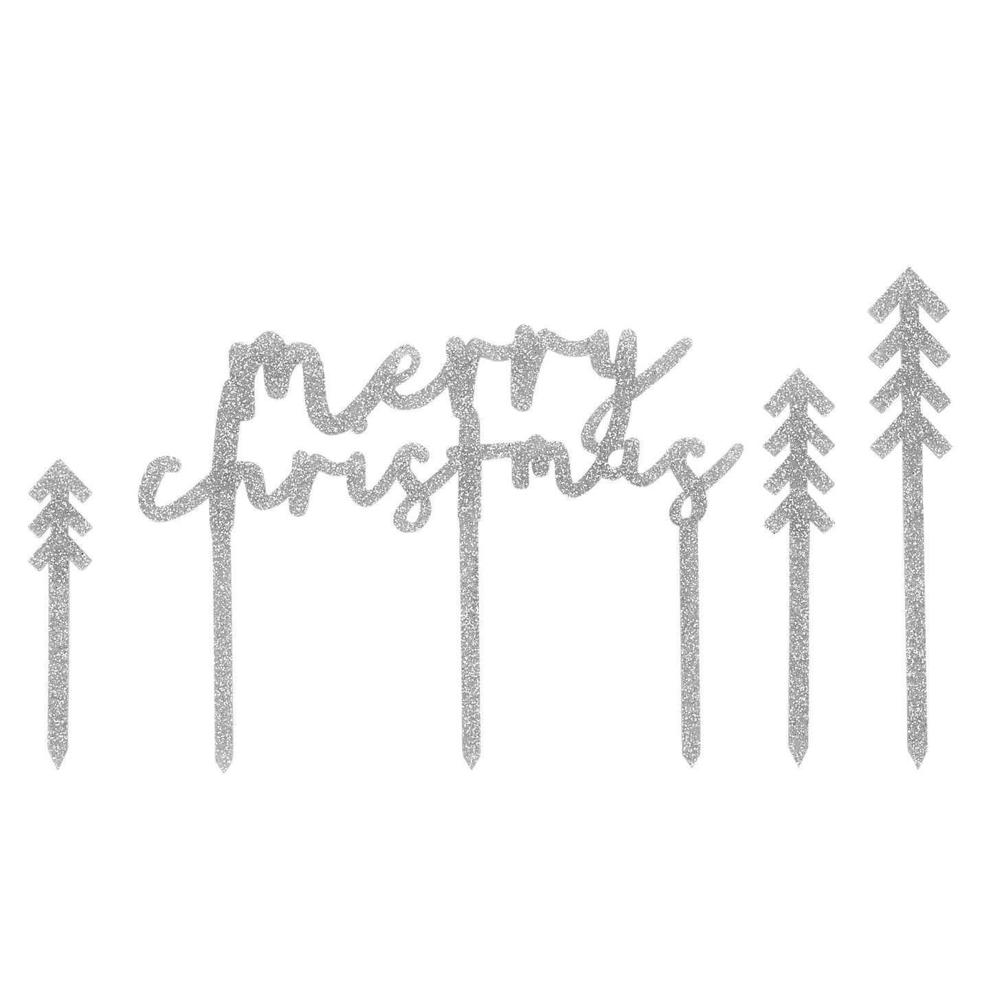 Silver 'Merry Christmas' Glitter Acrylic Cake Topper Set