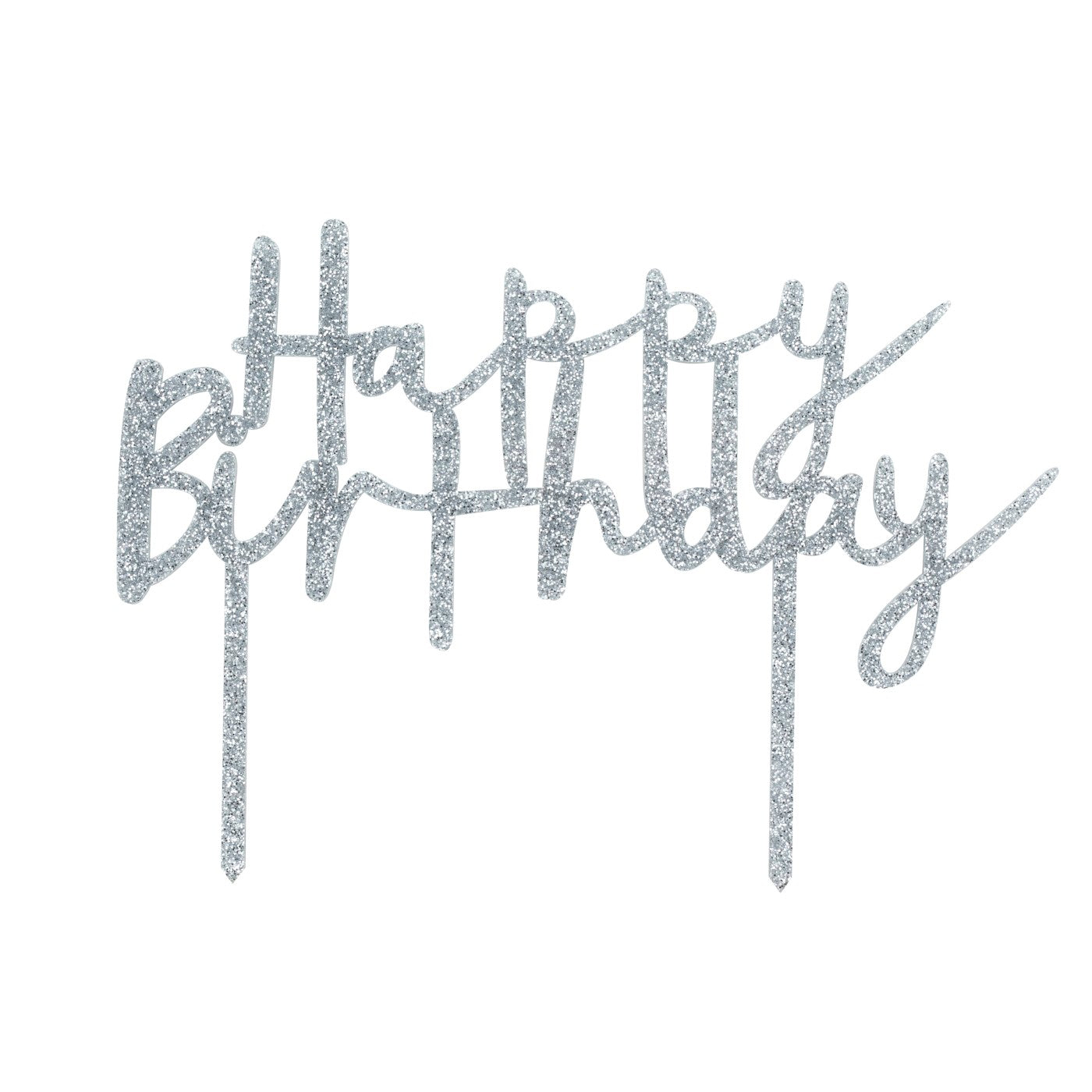 Silver 'Happy Birthday' Glitter Acrylic Cake Topper