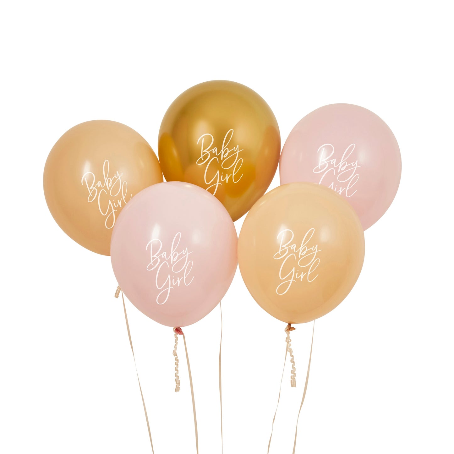 Pink Nude & Gold 'Baby Girl' 12" Latex Balloons - Pack of 5
