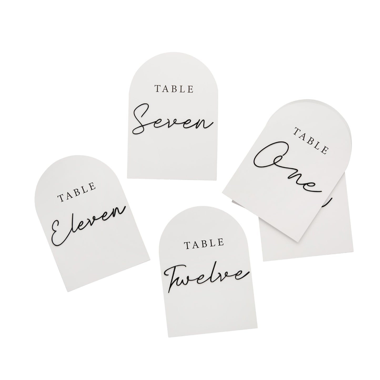 Monochrome Table Numbers With Acrylic 3D Letters - Pack of 12