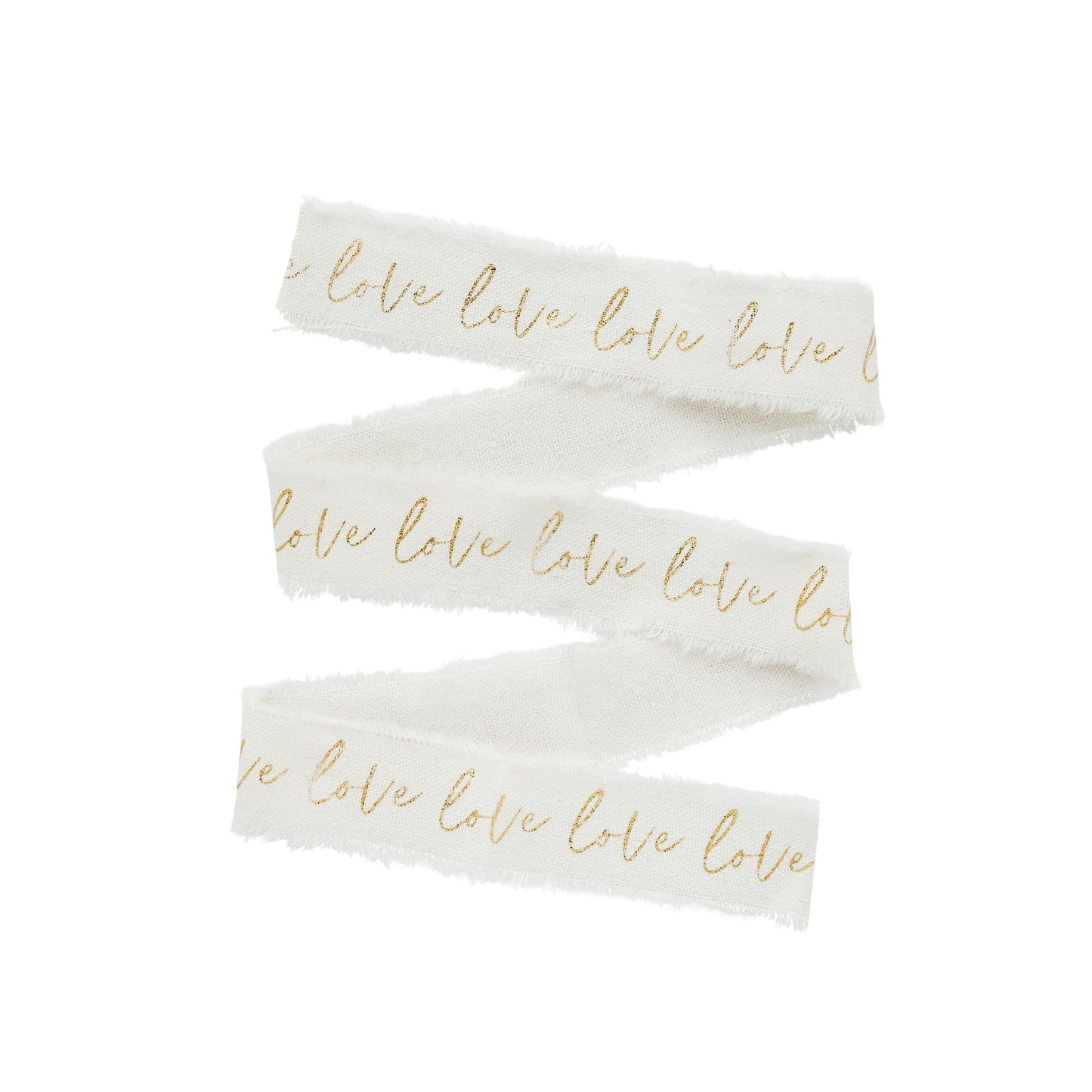 Gold 'Love' Frayed White Cotton Ribbon - 25mm x 5m