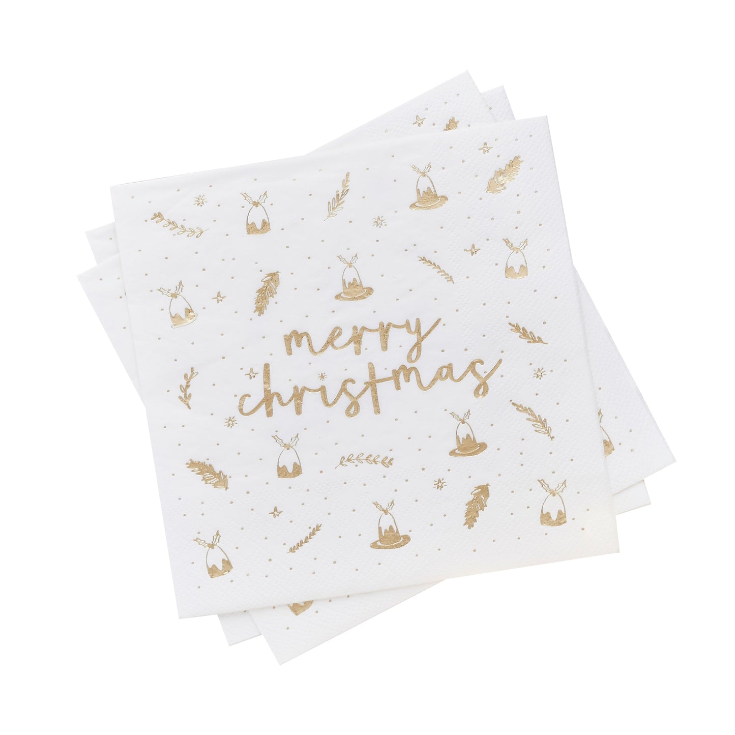 Gold 'Merry Christmas' Paper Napkins - Pack of 16