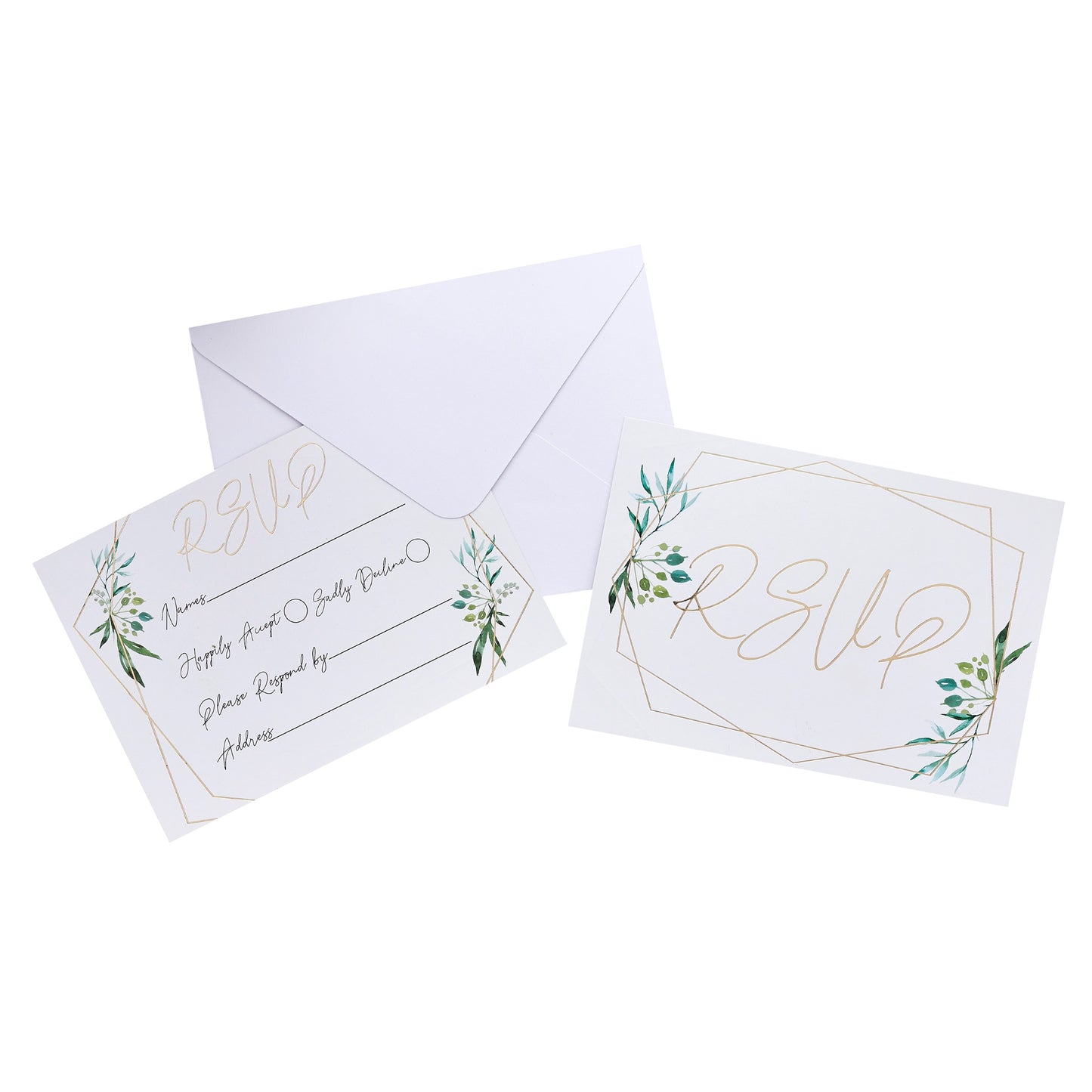 Geometric Greenery Rsvp Cards & Envelopes - Pack of 25