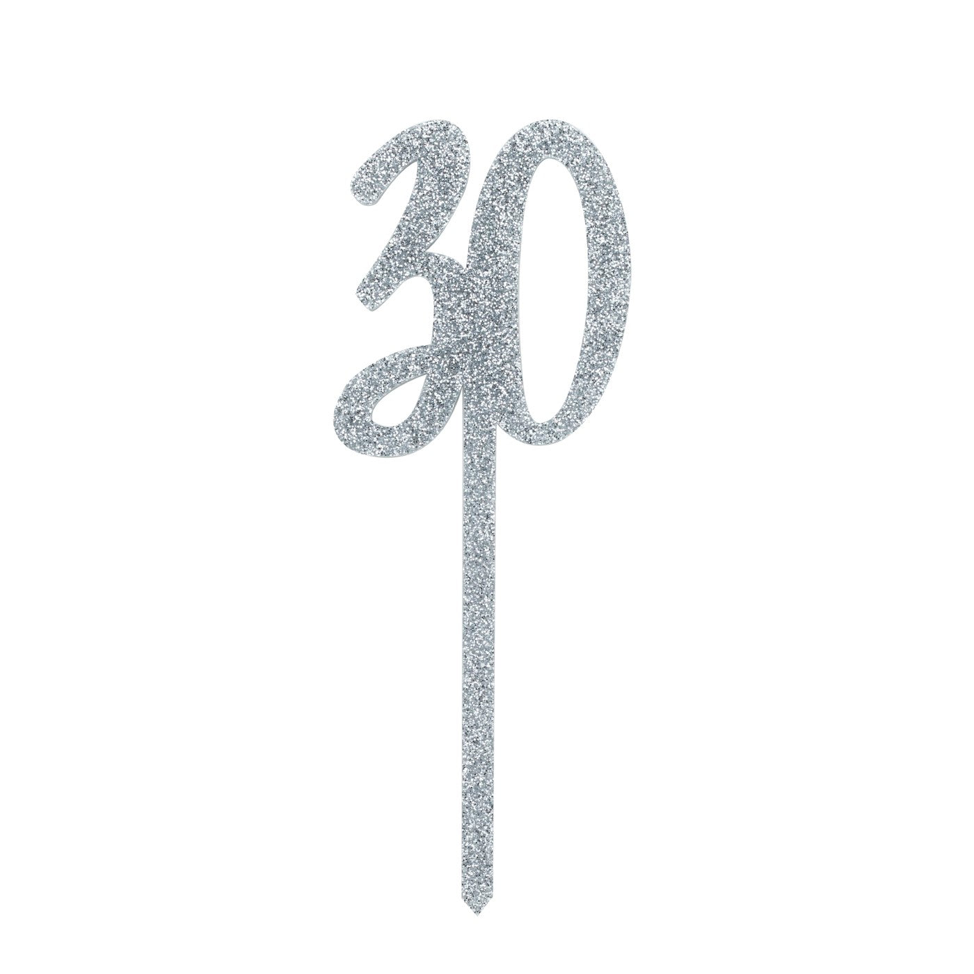 Silver Number '30' Glitter Acrylic Cake Topper