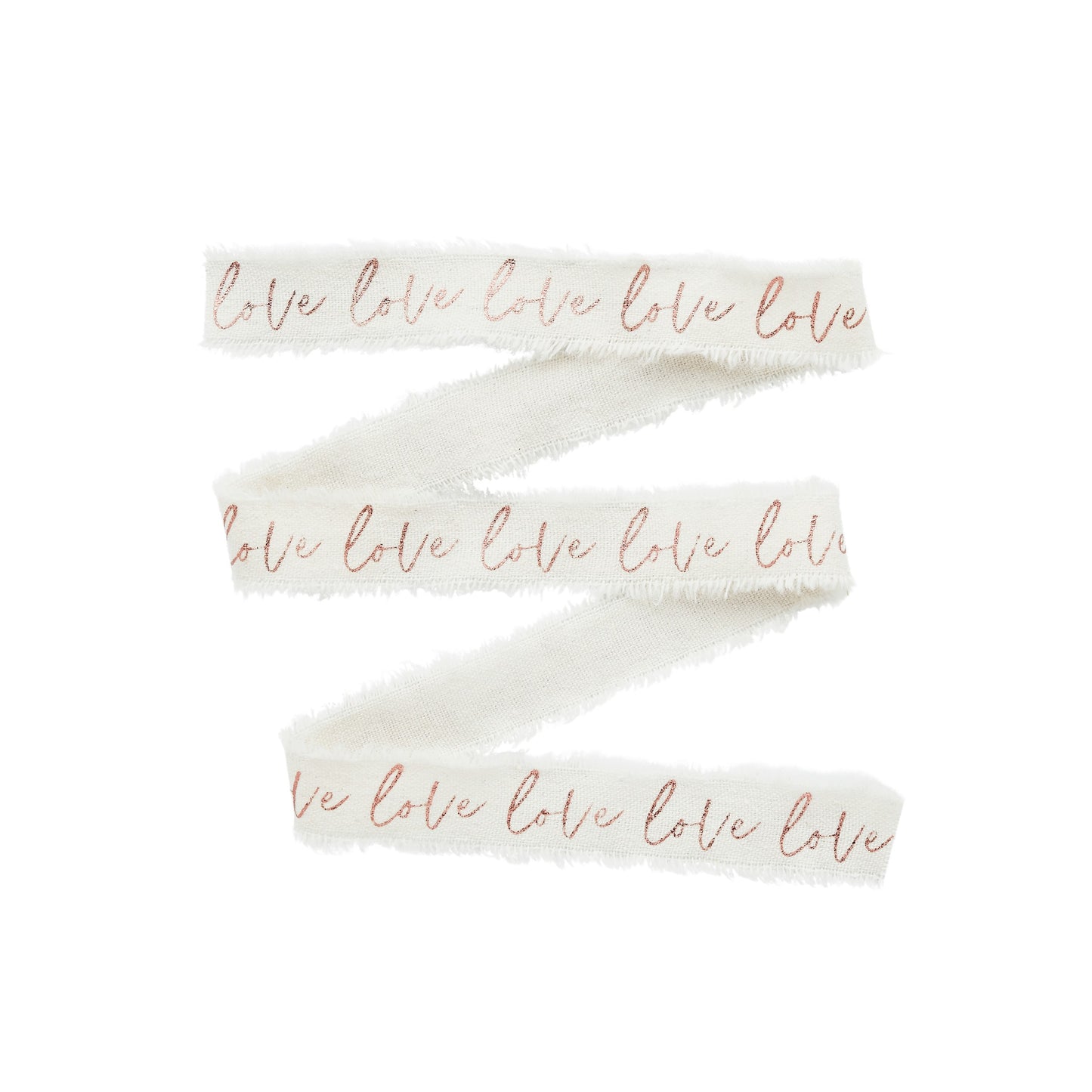 Rose Gold 'Love' Frayed White Cotton Ribbon - 25mm x 5m