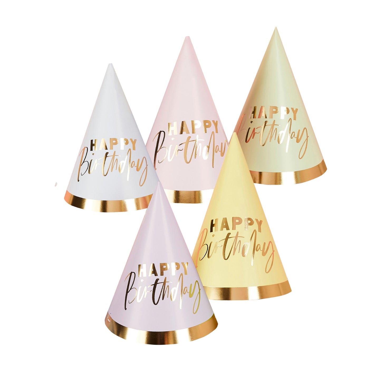 Pastel 'Happy Birthday' Party Hats - Pack of 10
