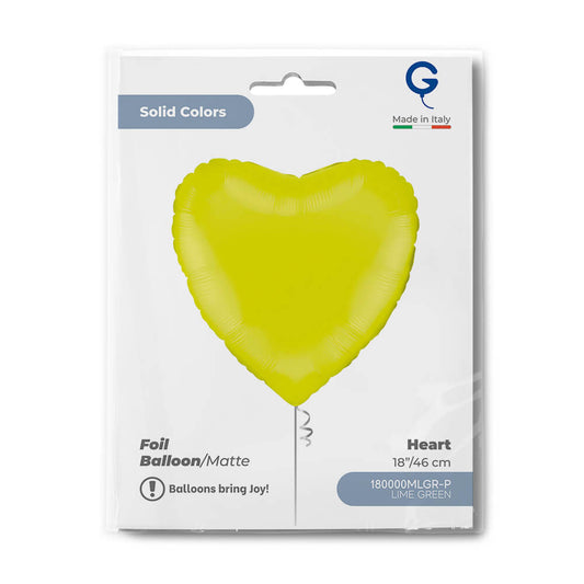 Heart 18inc Matte Lime Green Single Pack