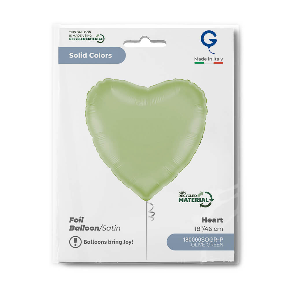 Heart 18inc Satin Olive Green Single Pack