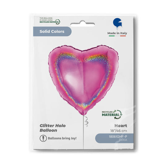 Heart 18inc Glitter Holographic Fuxia
