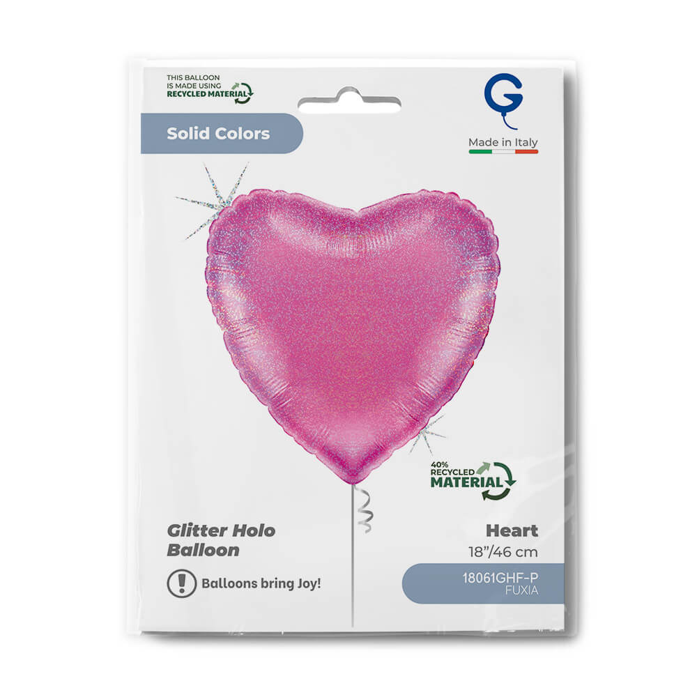 Heart 18inc Glitter Holographic Fuxia - Single Pack