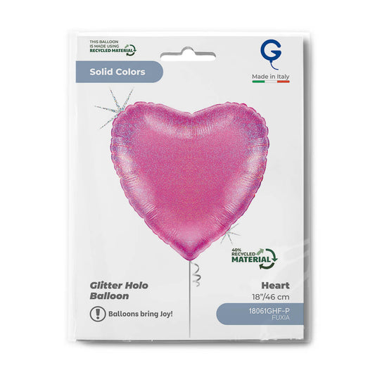 Heart 18inc Glitter Holographic Fuxia - Single Pack