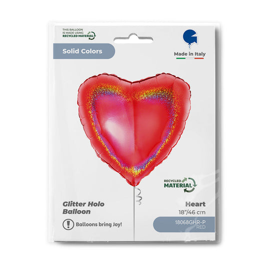 Heart 18inc Glitter Holographic Red