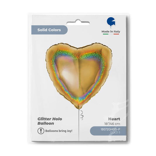 Heart 18inc Glitter Holographic Gold 5