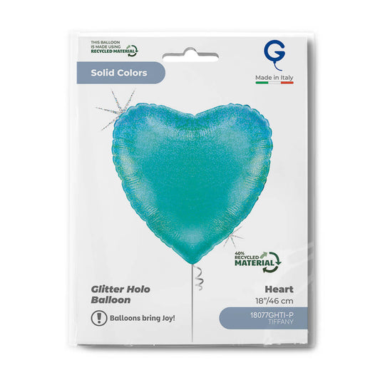 Heart 18inc Glitter Holographic Tiffany - Single Pack