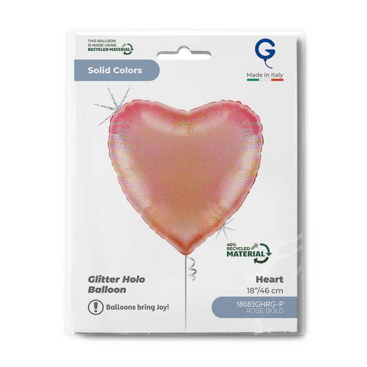 Heart 18inc Glitter Holographic Rose Gold - Single Pack