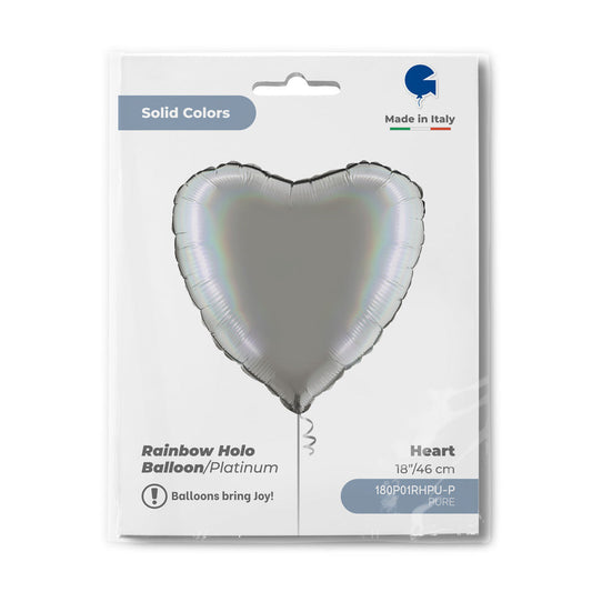 Heart 18inc Rainbow Holographic Platinum Pure