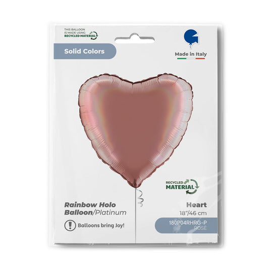 Heart 18inc Rainbow Holographic Platinum Rosè