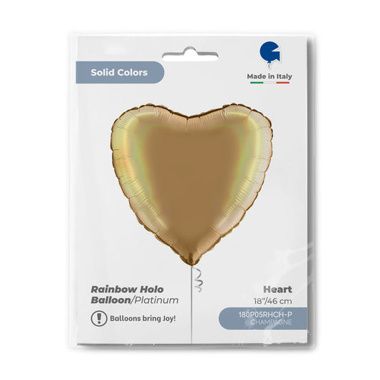 Heart 18inc Rainbow Holographic Platinum Champagne