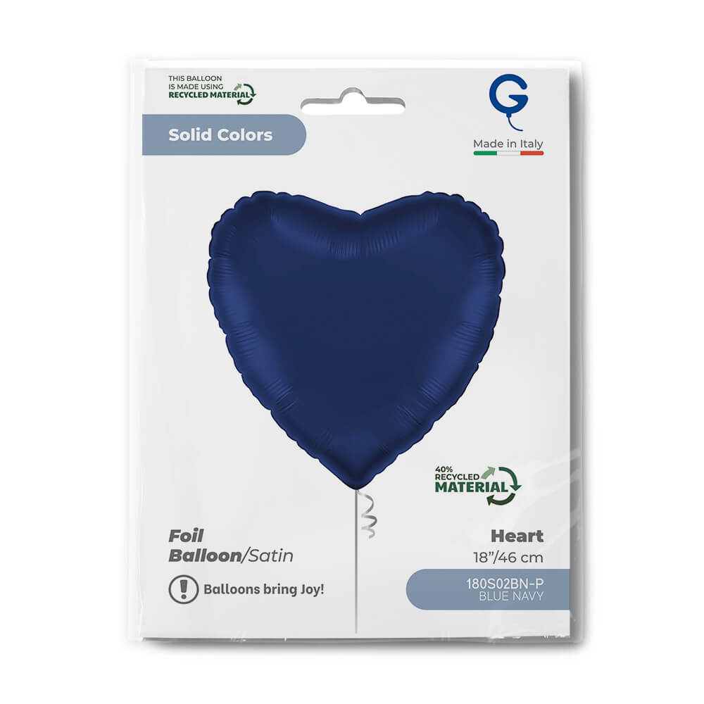 Heart 18" Satin Blue Navy - Single Pack